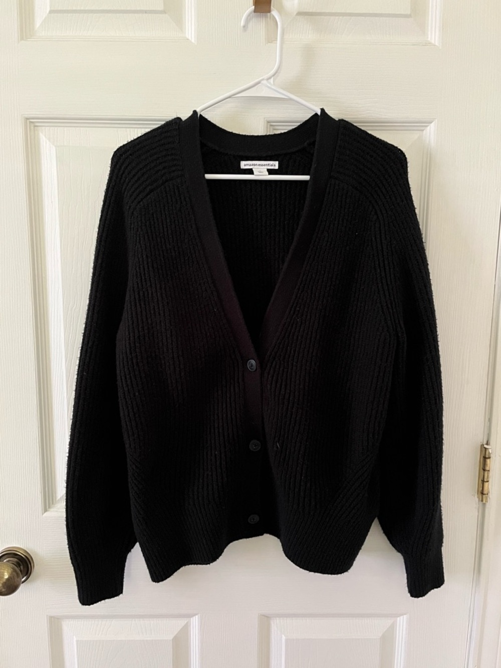 Amazon Essentials Black Knit V-Neck Button Cardigan